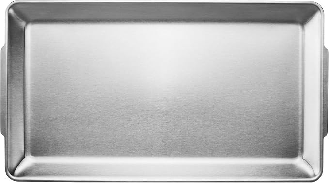 Wagensteiger SUS304 Stainless Steel Serving Platters, Rectangle Metal Dinner Plate with Handles, Decorative Tray, Lightweight, Cheese Board, Oven Safe (14.17 x 7.87 inches)