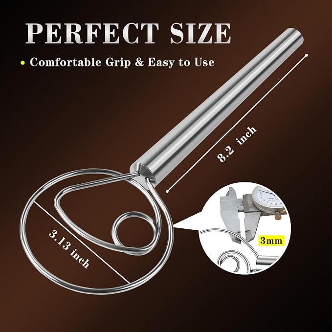 TEEVEA Danish Dough Whisk Stainless Steel for Sourdough Bread | Dutch Dough Hook, Replaces Hand Mixer and Spoon, Bread Baking Tool, Food Grade Rust Resistant Steel, Non-Stick, Easy to Clean