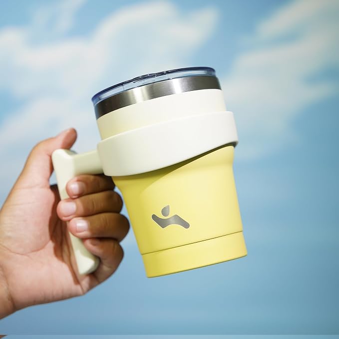 Konokyo 10 oz Tumbler with Handle and Straw, Insulated Travel Mug | Lemon; BPA-free, leak-proof tumbler with 2 lids, 2 straws, cup holder fit for coffee, office, travel & daily use