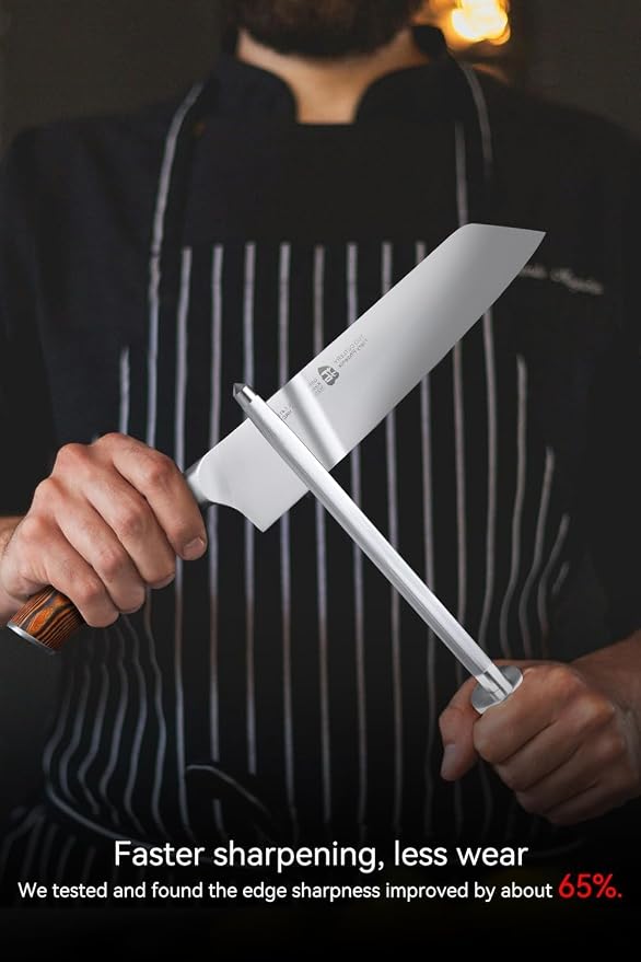 TUO Honing Rod, Sharpening Steel with Larger Diameter for Kitchen Knife Daily Honing Maintenance, High Carbon Steel 8" Knife Sharpener Rod, Ergonomic Handle
