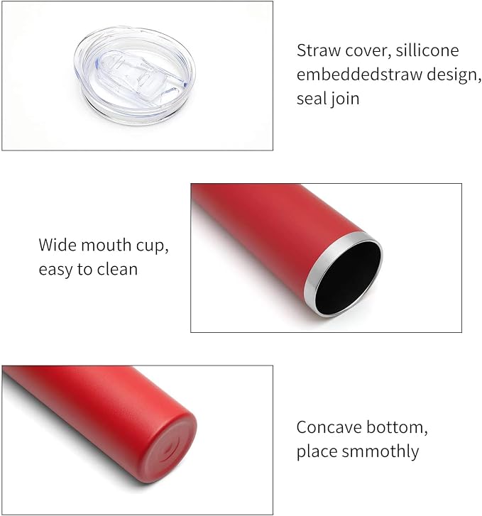 HASLE OUTFITTERS 20 oz Skinny Tumblers Bulk Set, Stainless Steel Insulated Slim Tumblers with Lids, Reusable Double Wall Travel Coffee Mugs, Durable Powder Coated Travel Water Cups(Red, 12)
