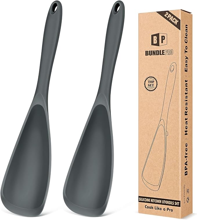 Pack of 2 Cooking Spoons for Non Stick Cookware, Multifunction Spatula Spoon BPA-Free, One-Piece Design, Suitable for Scooping, Scraping, Serving and Mixing (GRAY-GRAY)