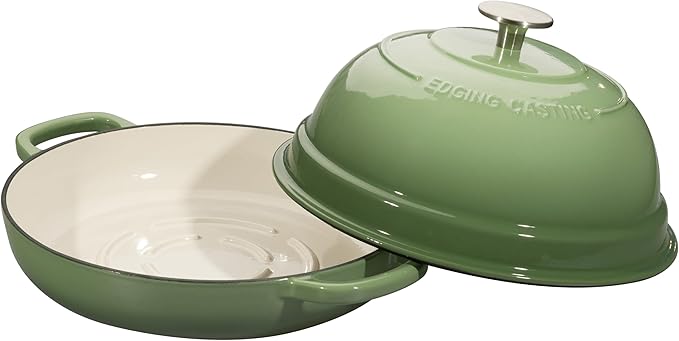 EDGING CASTING Enameled Cast Iron Dutch Oven Pot with Lid, Round Bread Oven for Homemade Sourdough Bread Baking, 6 Quart, Pistachio Green