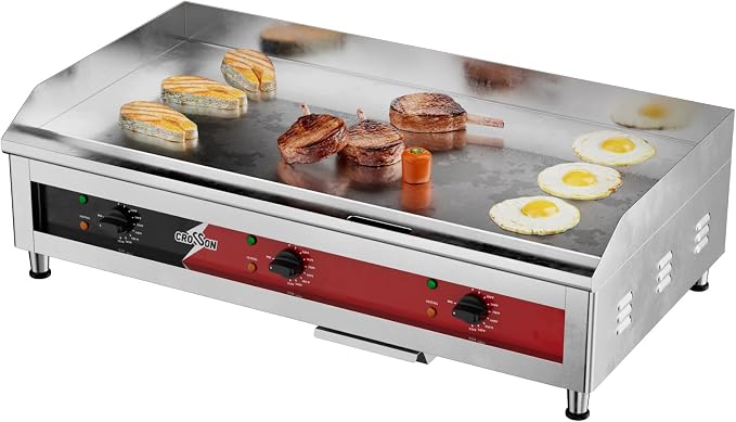 CROSSON ETL Listed 36"*16" Large Commercial Electric Countertop Griddle,Flat Top Heavy Duty Griddles with Non-Stick 1/2" Thick Iron Cooking Plate for Restaurant use-240V/6600W (EG-918C)