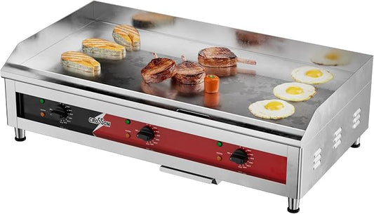 CROSSON ETL Listed 36"*16" Large Commercial Electric Countertop Griddle,Flat Top Heavy Duty Griddles with Non-Stick 1/2" Thick Iron Cooking Plate for Restaurant use-240V/6600W (EG-918C)