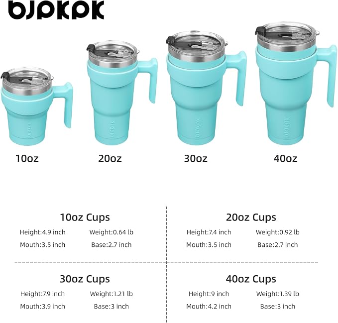 BJPKPK 20 oz Tumbler with Handle & Straw, Insulated Stainless Steel Mug | Double Wall Vacuum, Keeps Hot/Cold, Thermal Cup, BPA Free, Dishwasher Safe, Cupholder Fit, Coffee & Travel, Turquoise