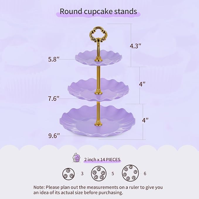 Pack of 11 NWK Cake Stand Set of Cupcake Stand, Tray & Table Cloth (Purple) | Includes 3 x 2-Tier & 3 x 3-Tier Cupcake Stands, 4 Appetizer Trays, Plus 1 Tablecloth. Ideal for Parties, Purple Design