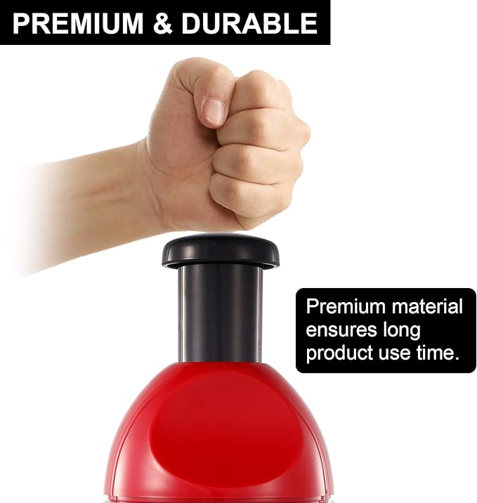 Geedel Food Chopper, Easy to Clean Manual Hand Vegetable Chopper, Dishwasher Safe Slap Onion Cutter for Veggies Onions Garlic Nuts Salads Red | Hand Chopper for Veggie Onions Garlic Nuts Salads, Fast & Even Chopping, Sharp Stainless Steel Blade, Dishwa...