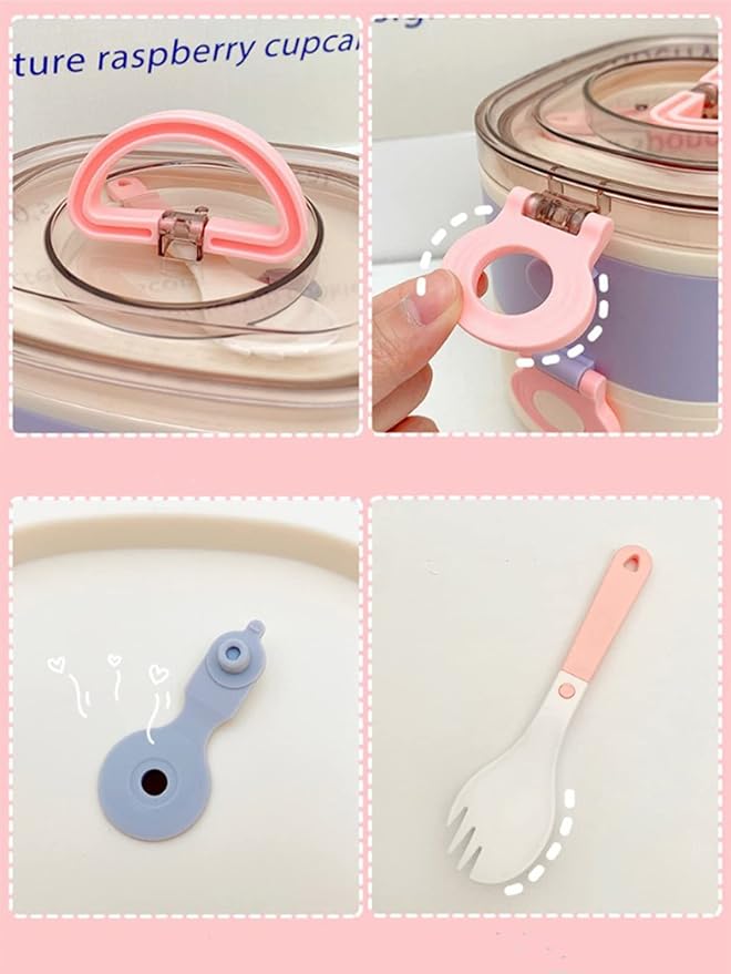 Kawaii Bento Box, Leakproof Lunch Box with Bag & Tableware