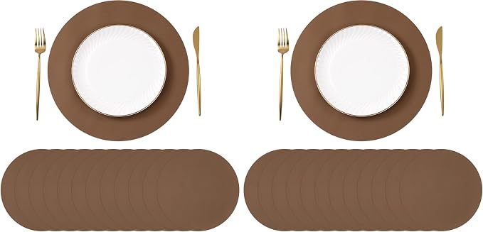 SHACOS 100 pcs Round Paper Placemats Disposable 13 inch Colored Paper Decorative Place Mats for Wedding Birthday Party Bridal Baby Shower Events Table Decoration, Brown (Pack of 2)