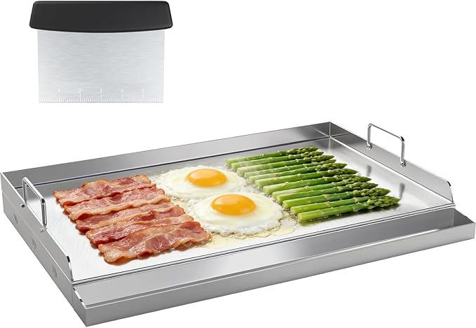 Upgraded 17" x 13" Nonstick Stainless Steel Griddle, Universal Flat Top Plate Insert with Grease Groove, Large Stove Top Griddle for BBQ, Camping, Tailgating and Parties