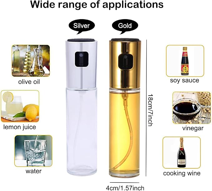 AKOAK 1 Count Cooking Oil Sprayer, 100ml Olive Oil Dispenser, Food Grade Clear Glass Spray Bottle, for Barbecue/Salad/Kitchen Baking (Gold)