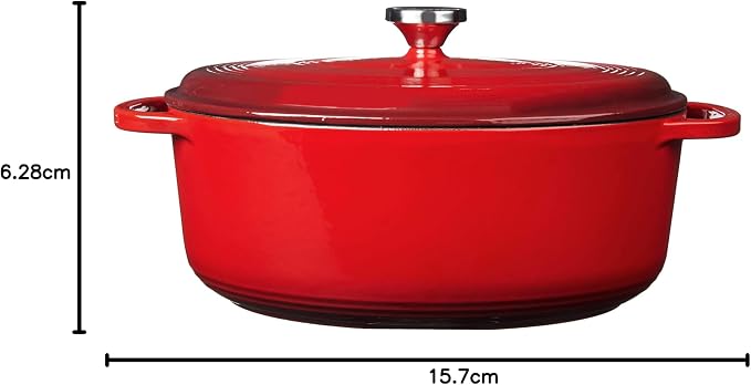Lodge Oval Dutch Oven - Enameled Cast Iron Oval Dutch Oven with Lid - Family Size Cooking Pot with Dual Handles for Sourdough Bread Baking & Everyday Cooking - 7 Quart - Red
