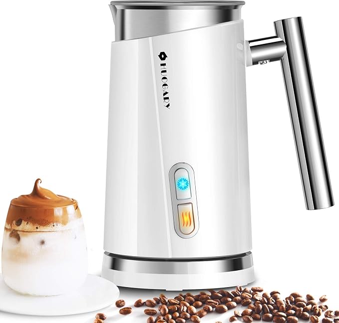 Huogary Milk Frother, Milk Frother and Steamer for Milk Foam & Hot Milk(4.5oz/10.5oz), Electric Milk Frother and Warmer for Homemade Latte, Cappuccinos, Macchiato, 120V, White