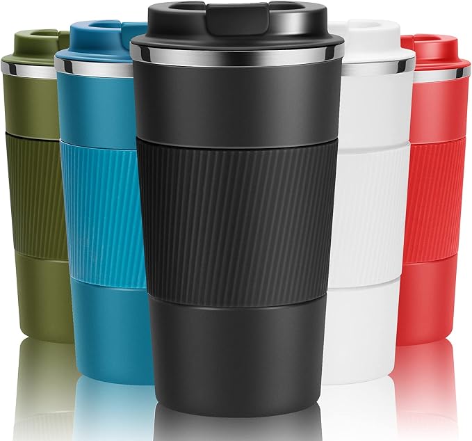 YINJOYI 12oz Travel Coffee Cups Insulated Tumbler Thermal Mug to Go with Lid Leak Proof Reusable Stainless Steel Coffee Mug Spill Proof for Hot and Iced Cold Drinks (Black, 380ml)