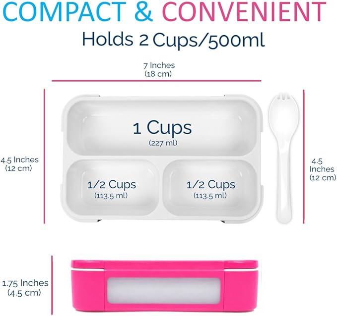 kinsho Small Snack Box Containers for Kids Toddlers, Pink Blue, Set of 2 | 3 Compartments, Leak-Proof, Spill Proof, BPA-Free Reusable Mini Bento Lunch Box for Girl & Boy Daycare School, Holds 2 Cups