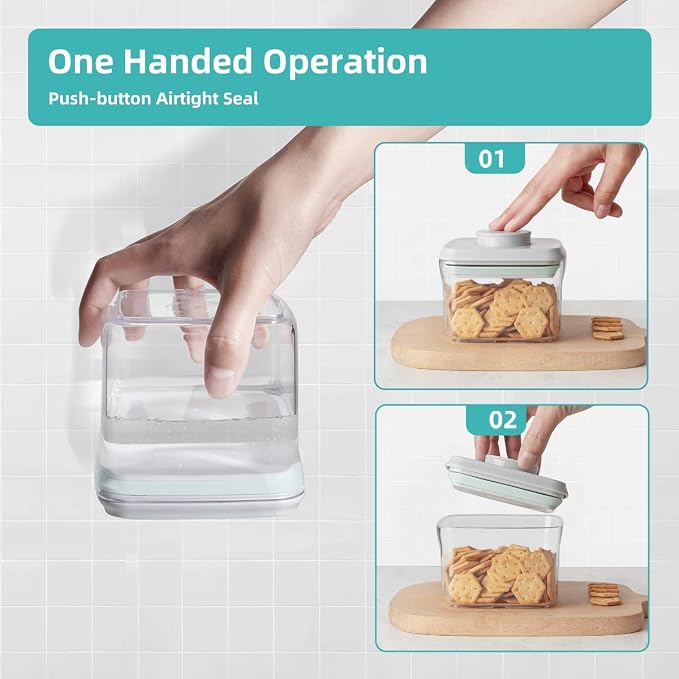 Airtight Container Set - (380ml 4 Pcs) Stackable One Button Openning Food Containers for Snacks Candy Salt Herbs Spices BPA-Free Tranparent (0.32 QT * 4)