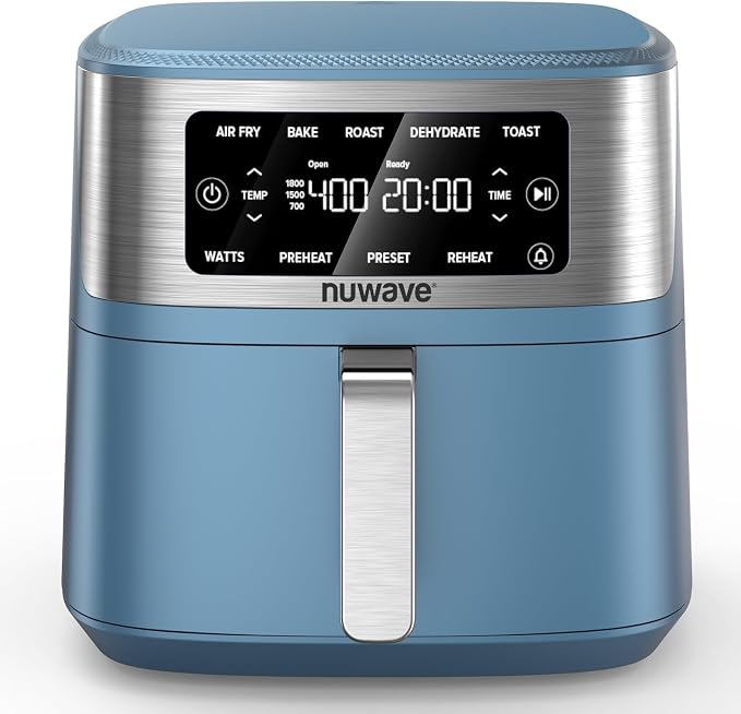 Nuwave Brio Plus 7QT Air Fryer, Extra Crispy Results w/Less Oil, PFAS-Free | Non Toxic, Odor-Free, More Even, 100 One-Touch Presets, 6-in-1: Air Fry, Bake, Roast, Toast, Dehydrate & Reheat, 50°F–400°F