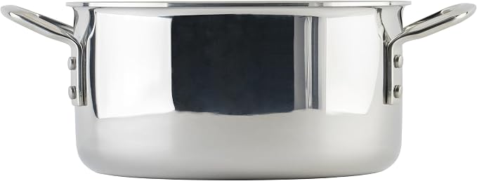 WINCO Tri-Ply Stock Pot, Silver | Dishwasher safe, Triple-riveted handles, Dripless pouring, Great for Stocks, Soups, Pasta and Batch Cooking