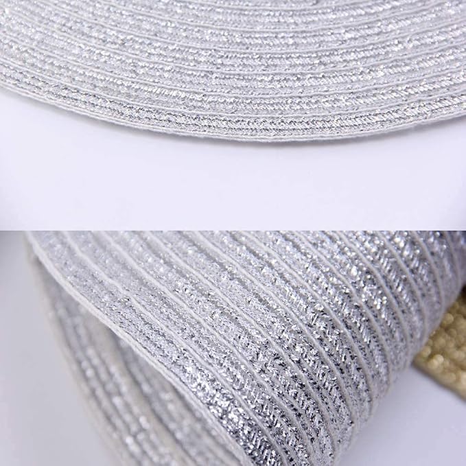 SHACOS Christmas Glitter Silver Placemats Set of 8 Sparkle Bling 15 inch Round Braided Table Mats Washable Place Mats for Dining Table Home Table Decor (Silver, 8)