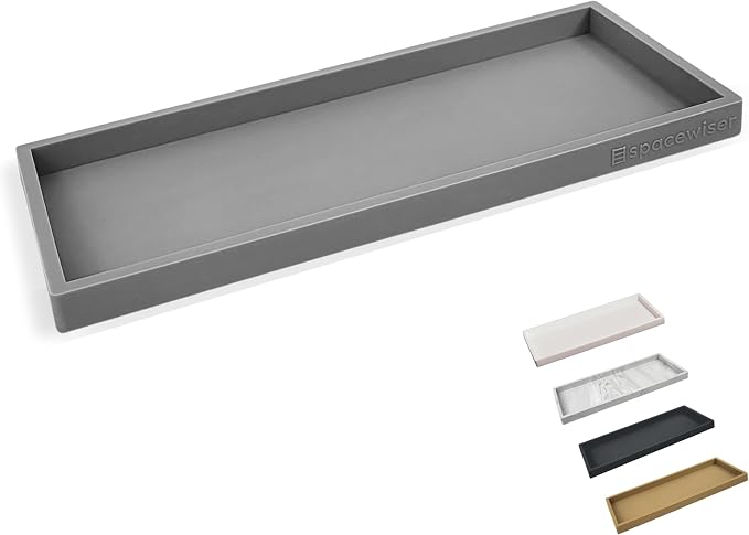 Countertop and Vanity Tray - 11.7" Silicone Bathroom Counter Tray, Dish Soap Trays for Kitchen Counter, Sink Organizer Caddy Accessories, Drawer Toilet Plant Shower Makeup Mat Oil Holder