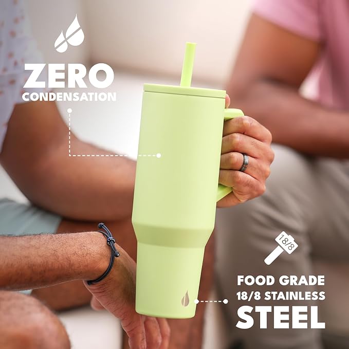 Elemental Spill Proof 40oz Insulated Tumbler with Handle & Straw Travel Mug | Stainless Steel Commuter Travel Coffee Mug for Cold Beverages, Includes 2 Straws & a Spill Proof Lid for Everyday Use