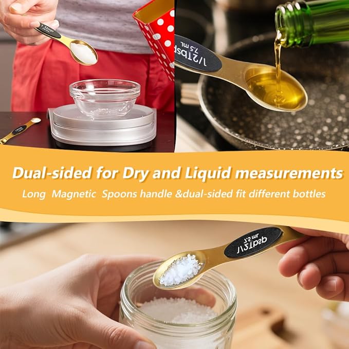 Gold Measuring Cups & Spoons Set for Cooking, 13pcs | 5 Gold Measuring Cups, 7 Double-Sided Measuring Spoons & 1 Leveler, Gold Baking Kitchen Gadgets for Dry & Liquid Ingredients