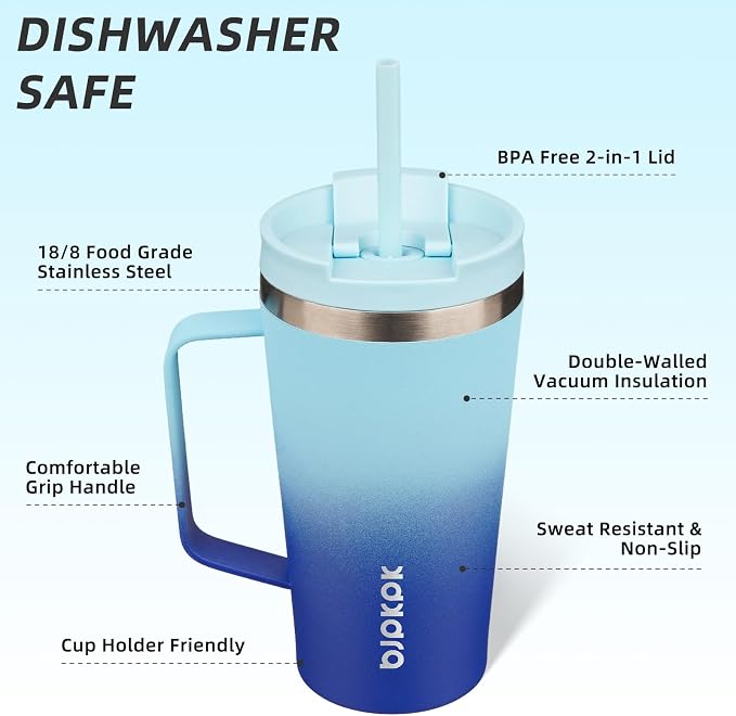BJPKPK 18oz Insulated Tumbler with Handle, Lid & Straw, Stainless Steel | Double Wall Vacuum Insulated Coffee Travel Mug - Keeps Cold & Hot, BPA Free, Cupholder Fit for Office, Gym & Travel