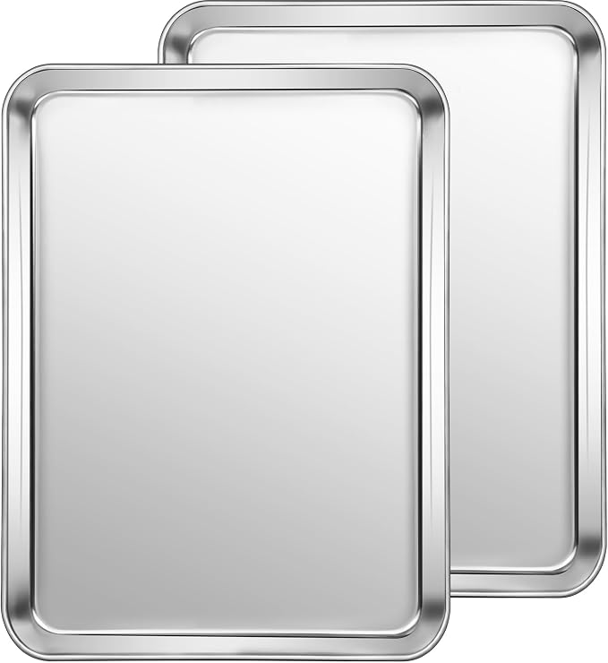CEKEE Stainless Steel Cookie Sheets for Baking, 2PCS Stainless Steel Baking Sheet, Size 12.59 x 9.84 x 1 Inch, Heavy Duty & Easy Clean Baking Pans Tray Set