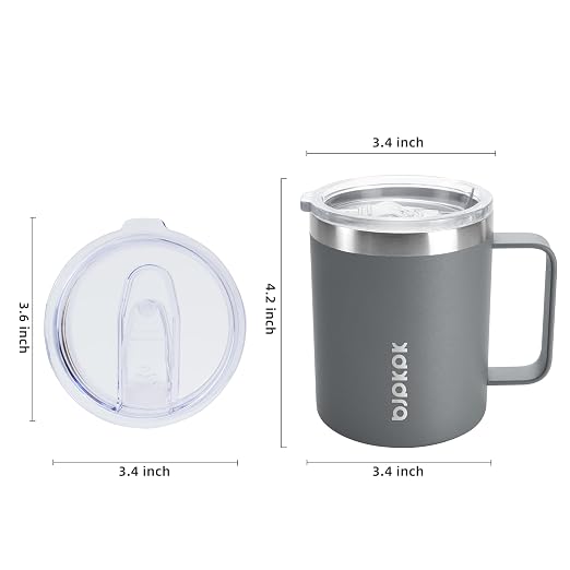 BJPKPK 2PCS Insulated Coffee Mug with Lid, 14oz Stainless Steel Tumbler | Travel Coffee Mug with Handle, Vacuum Insulated Tumbler Cup for Camping, Office, Home, BPA Free Lid, Hot & Cold