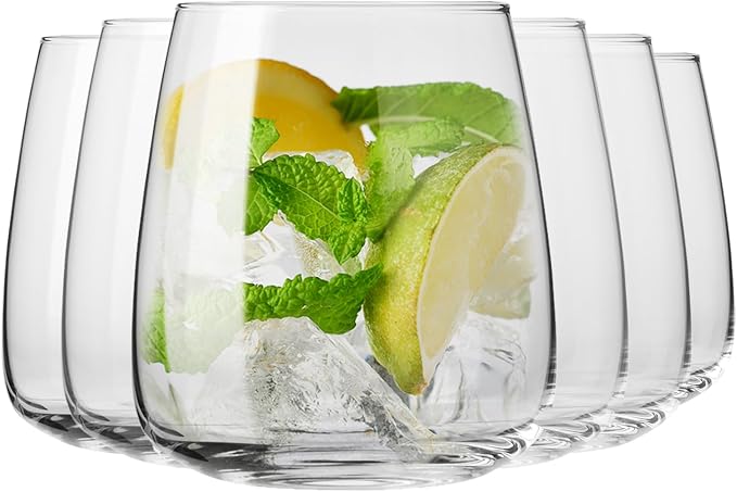 KROSNO Water Glasses Set of 6, 15.9 oz, Modern Collection | Drinking Glasses, Lead-Free Crystal Glassware, Juice Glasses, Water Glass Set, Dishwasher Safe, Made in Europe