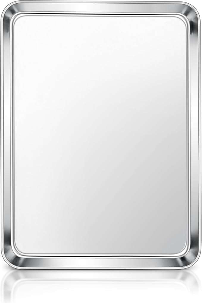 E-far Stainless Steel Baking Sheet, 16” x12” x 1” Cookie Sheet Pan | Non-toxic Metal Trays for Oven Baking Cake Cookie, Healthy & Rust Free, Mirror Finish & Dishwasher Safe