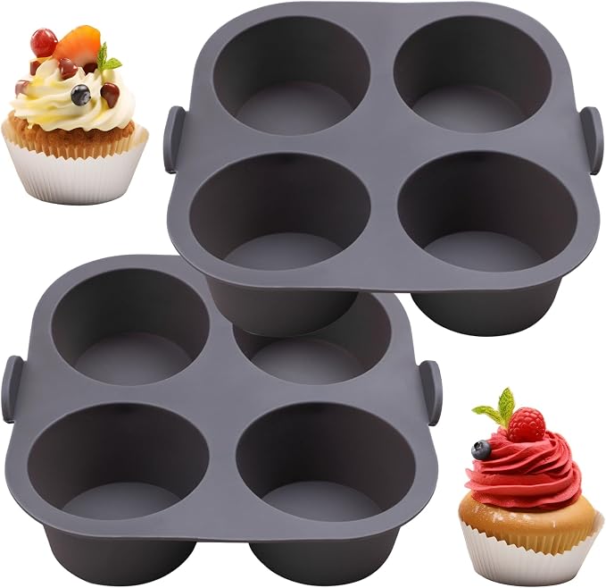 Silicone Muffin Pan for Air Fryer and Oven, 4-Cup, Set of 2 | Non-Stick Baking Mold, Easy-Grip Handles, 6.89 x 6.50 in Pan, Egg Bite Mold, Flexible Silicone