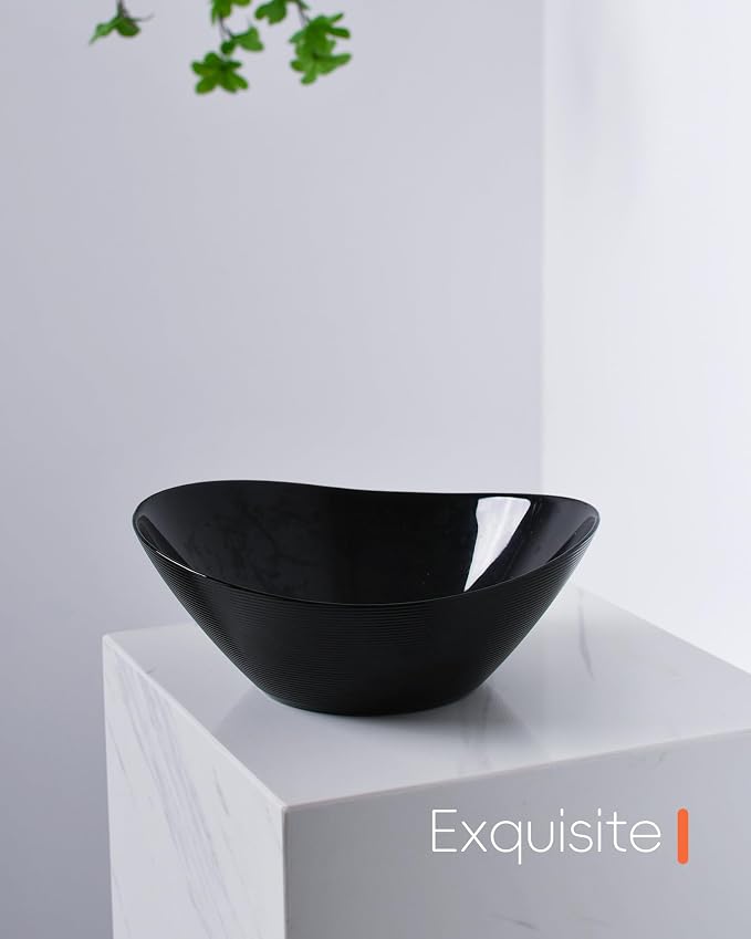 66 OZ Salad Bowl Set of 2, 10 Inch Black Opal Glass Oval | Ultra-thin lightweight serving dish with microwave & dishwasher safe design, perfect for salad, fruit and kitchen use