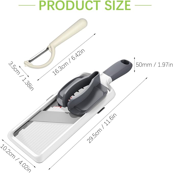 Multi Handheld Mandoline Slicer - Adjustable Stainless Steel Blade | Hand Guard & Peeler Included, 1-4 mm Adjustable,Non-Slip Grip, Easy Rinse Clean, Space Saving, For Salad Stir-Fry Meal Prep