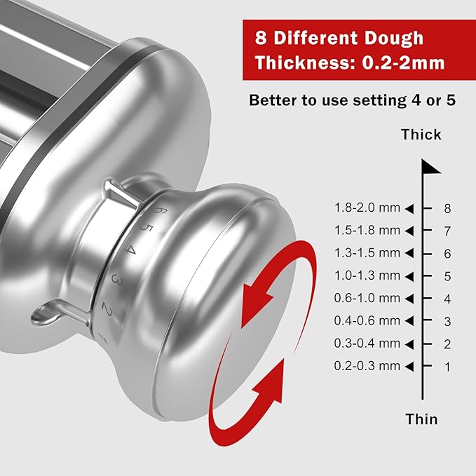 Pasta Roller for All KitchenAid Stand Mixer, Electric Dough Roller with 8 Different Thickness Adjustments, Stainless Steel Pasta Paker Attachment Kitchen Aid Accessories and Attachments