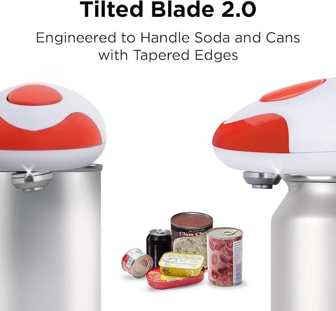 Kitchen Mama Auto 2.0 Electric Can Opener, Red | Refined Blade, Automatic Hands Free, Smooth Edge, Food-Safe, Battery Operated