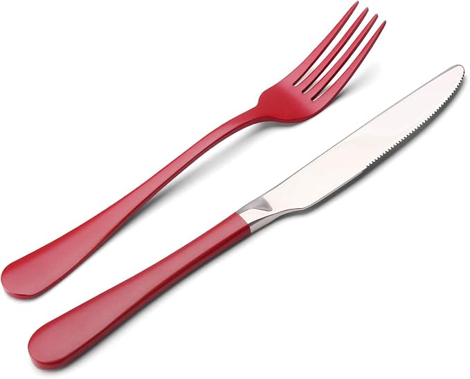 Red Silverware Set, Bysta 40-Piece Stainless Steel Flatware Set, Kitchen Utensil Set Service for 8, Tableware Cutlery Set for Home and Restaurant, Knives mirror polish, Dishwasher Safe