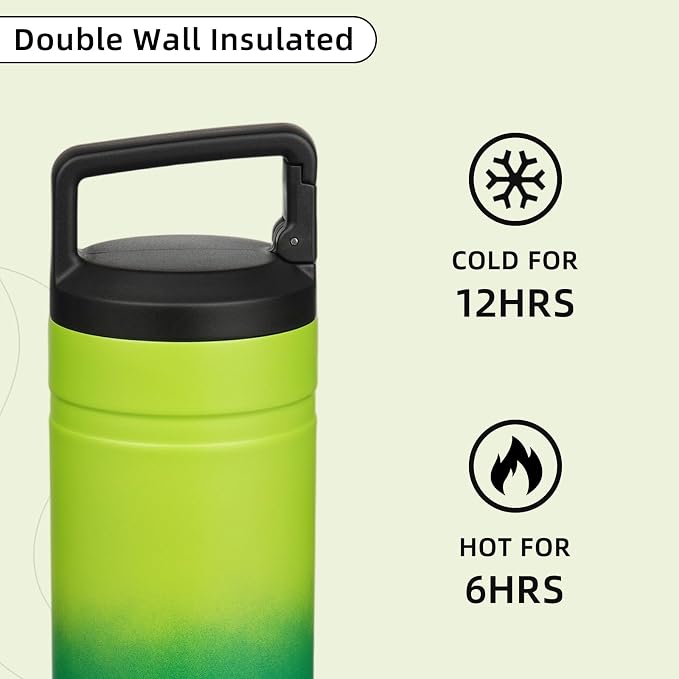 BJPKPK 20 oz Insulated Travel Water Bottle, Coffee Tumbler Stainless Steel | Double Wall Vacuum, Leakproof, Thermal, Keeps Hot/Cold, Dishwasher Safe, Spill Proof, Wide Mouth, 2 Lids, Matcha Green