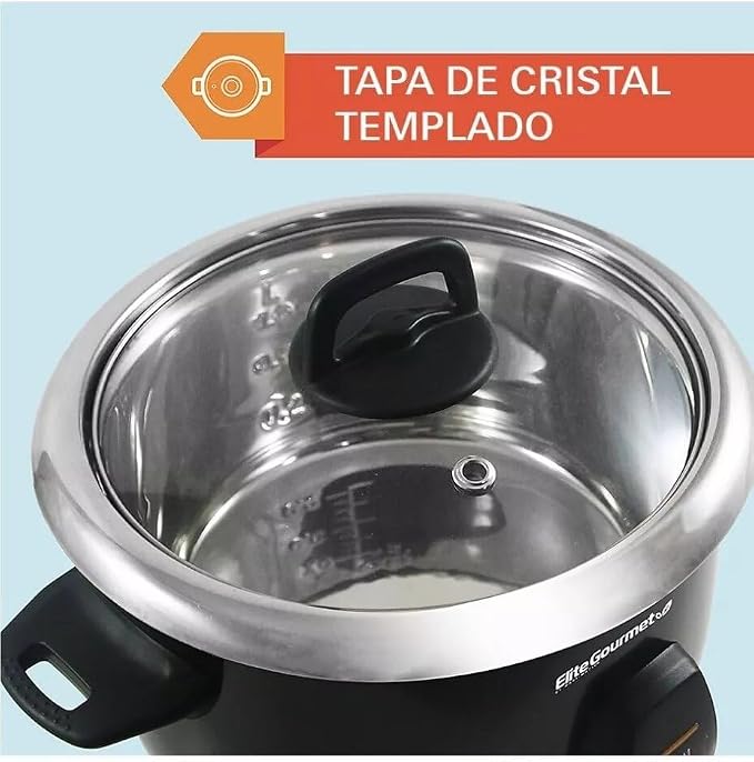 Elite Gourmet ERC2010B Rice Cooker, Stainless Steel, Black, 10 Cups Cooked | 5 Cups Uncooked - Also Makes Soups, Stews, Porridges, Grains and Cereals for Versatile Cooking