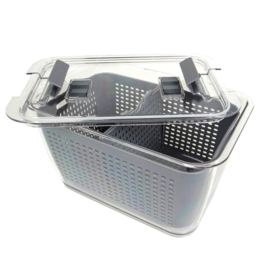 Kitchen Spaces Colander Stackable Food Storage Bin, Large, Gray, 11"L x 7"W x 9"H