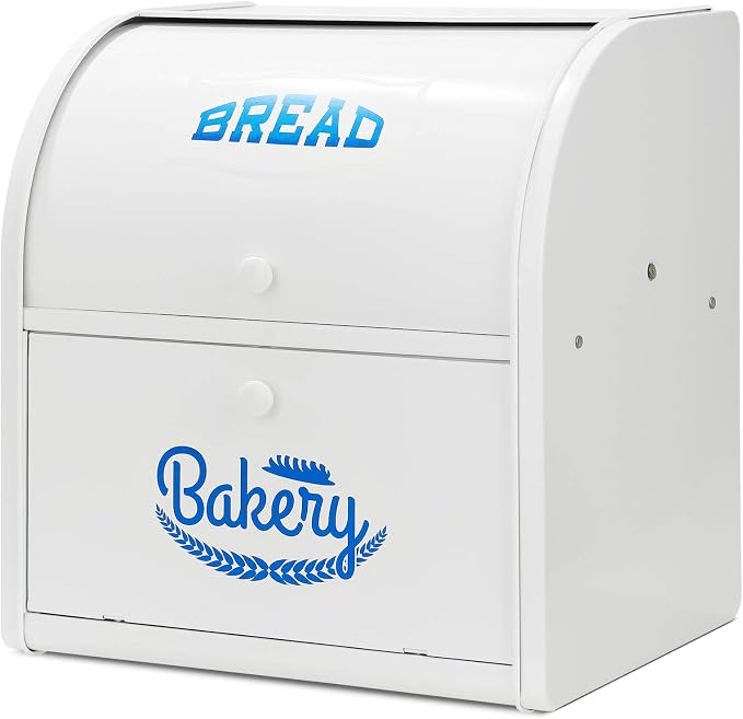 Olebes Bread Box, Metal Bread Box For Kitchen Countertop, Bread Storage Container Holds 2 Loaves Of Bread, High Capacity Breadbox, Bread Holder Suit Farmhouse Kitchen Decor For Counter (White)