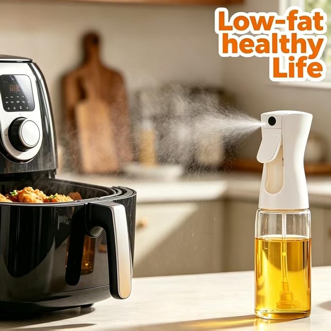 Olive Oil Sprayer for Cooking, 220ml Glass Oil Dispenser | Kitchen Gadgets, Food Grade Premium Clear Spray Bottle, for Salad, Frying, BBQ
