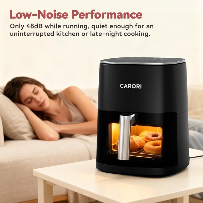CARORI 6 Qt Air Fryer with Viewing Window, 12 Presets and DIY Mode, 1700W, 400°F Max, Large Nonstick Dishwasher-Safe Basket, Bake, Roast, Reheat, Dehydrate, Black