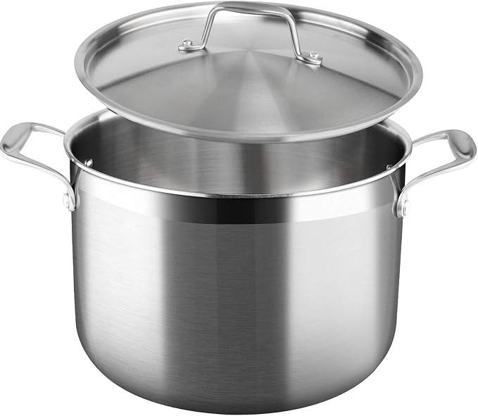 Duxtop Tri-Ply Stainless Steel Stock Pot with Lid 8 Quart | Whole Clad Cooking Pot for Soup and Stews, Large Capacity for Family Meal Preparation