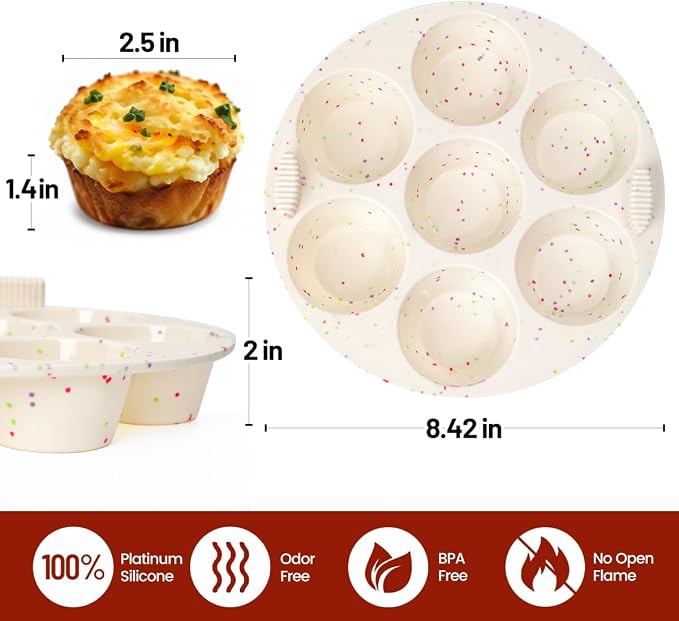Silicone Muffin Pan for Air Fryer Oven Instant Pot, Nonstick 7 Cups Easy To Handle for Baking Egg Bites Mold Muffin Tart Cupcake Mini Quiche 1 Pack Confetti