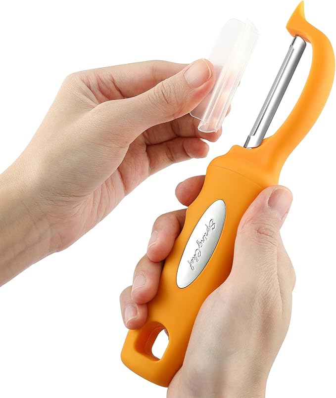 Spring Chef Swivel Potato Peeler for Kitchen w/ Soft Grip Handle, Mango | Premium Vegetable Peeler w/ Sharp Stainless Steel Blades, Multifunctional Food Peeler for Apple, Carrot, Cucumber, Fruit