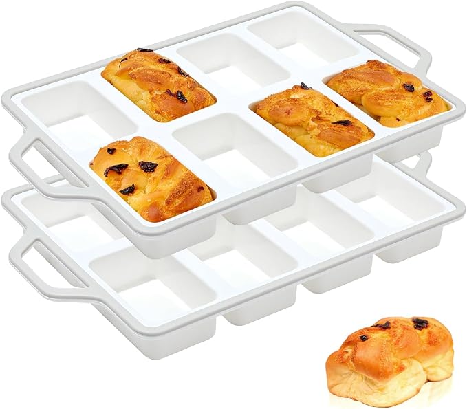 SJ 2 Pack Gray 8-Cavity Mini Silicone Loaf Pans, BPA-Free Reinforced | Gray 8-Cavity Baking Set Uses Durable Silicone, Reinforced Edge Resists Warping For Easy Snack Release And Gift Treats