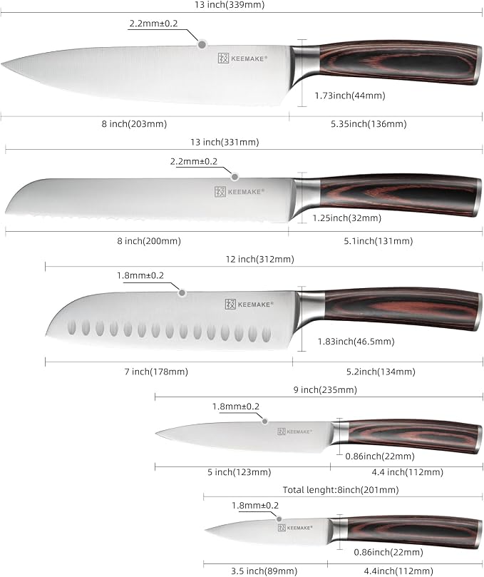 Kitchen Knife Set of 5, Professional Razor Sharp Chef Knife Set | High Carbon Stainless Steel Knives with Ergonomic Pakkawood Handle for Home Cooking