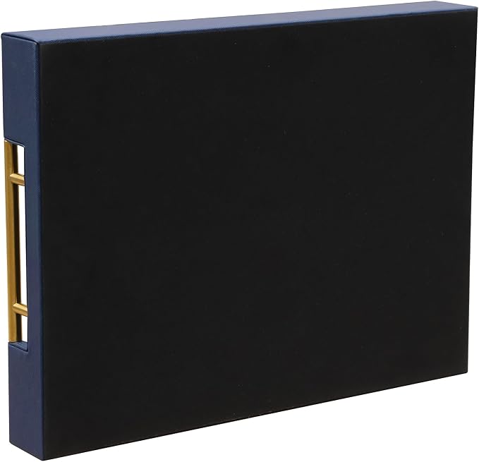 HofferRuffer Faux Leather Serving Tray with Gold Metal Handles, Stylish Decorative Tray Organizer for Coffee Table, Ottoman, Home Decor and Serving (Blue, 16.2" x 12.2" x 2")